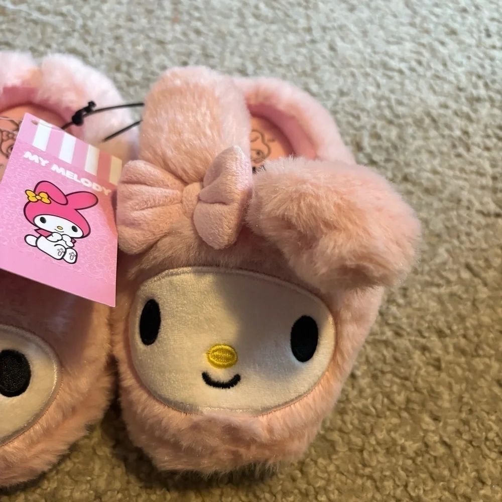 Hello Kitty My Melody Plush Slippers NEW 11/12 Pink Kids Girls